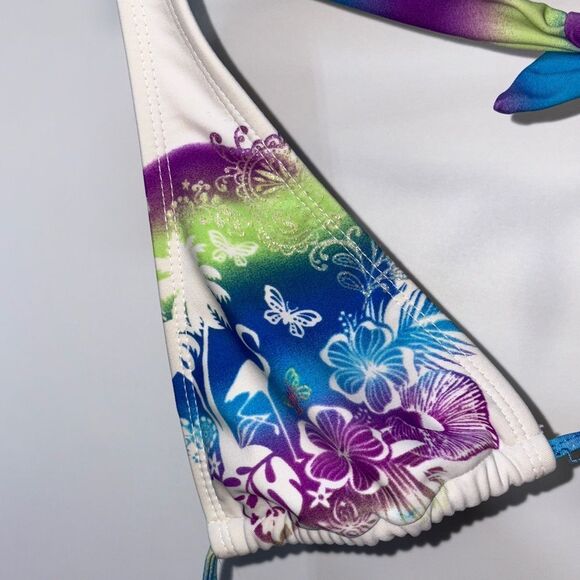 OP White and Multicolor Floral Bikini Top - Picture 2 of 5